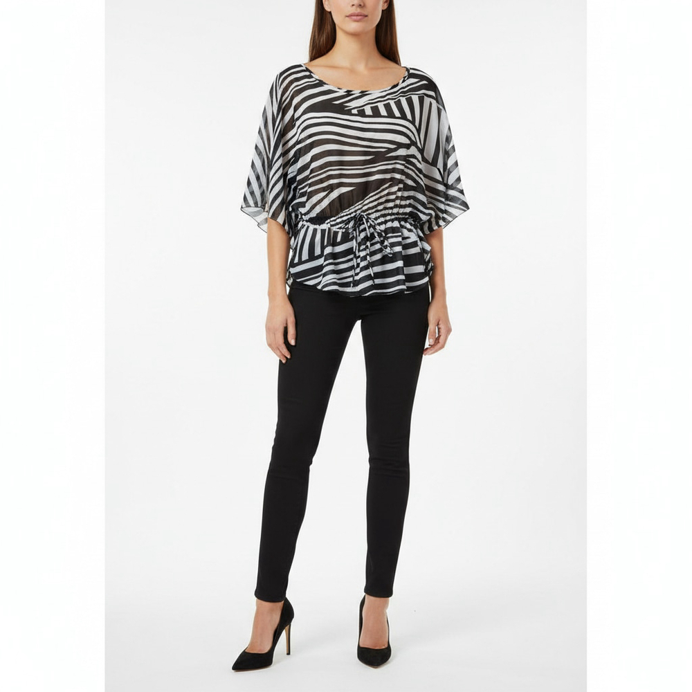A. BYER Sheer Blouse XL Black White Striped